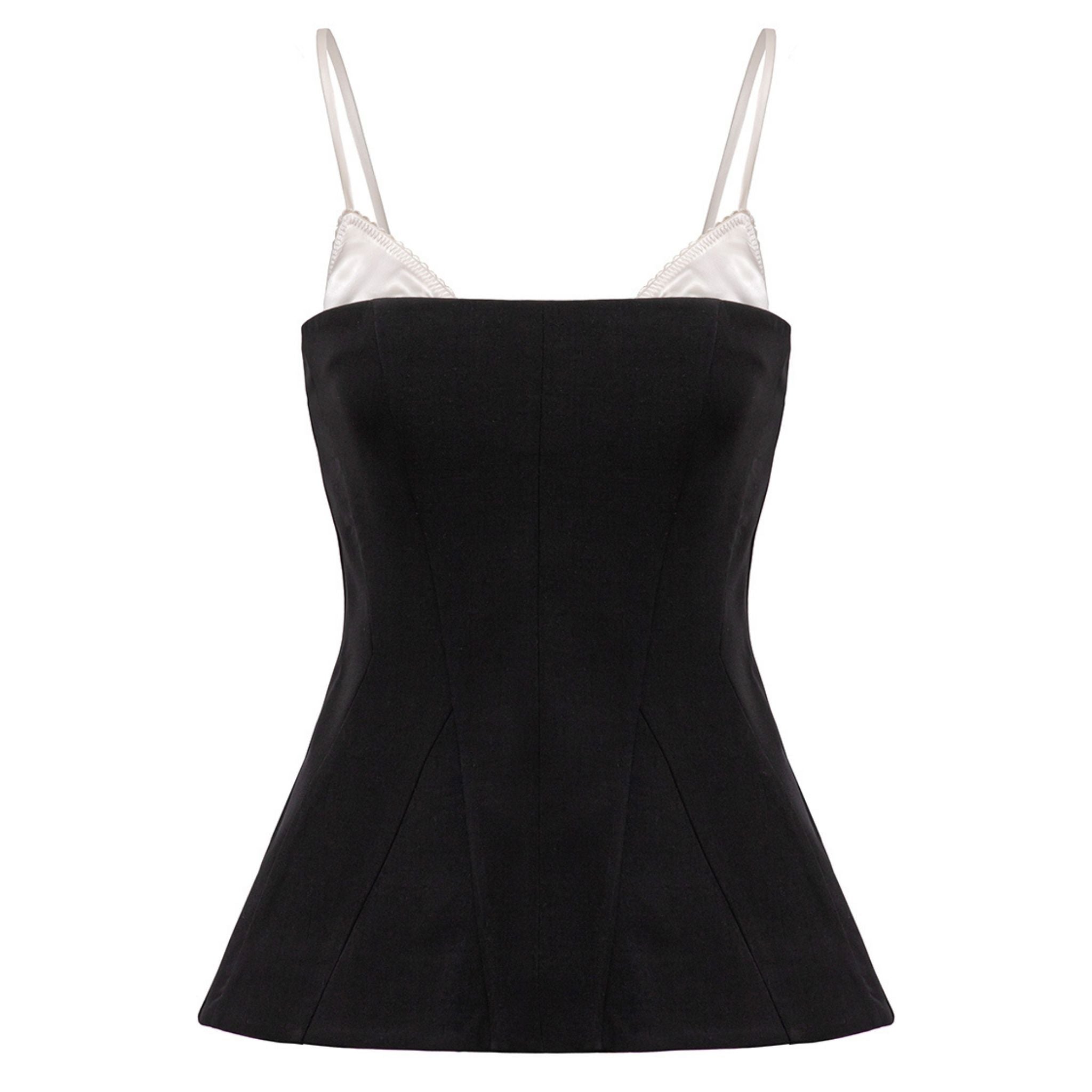 Black Bra Detailed Open Back Wool Corset