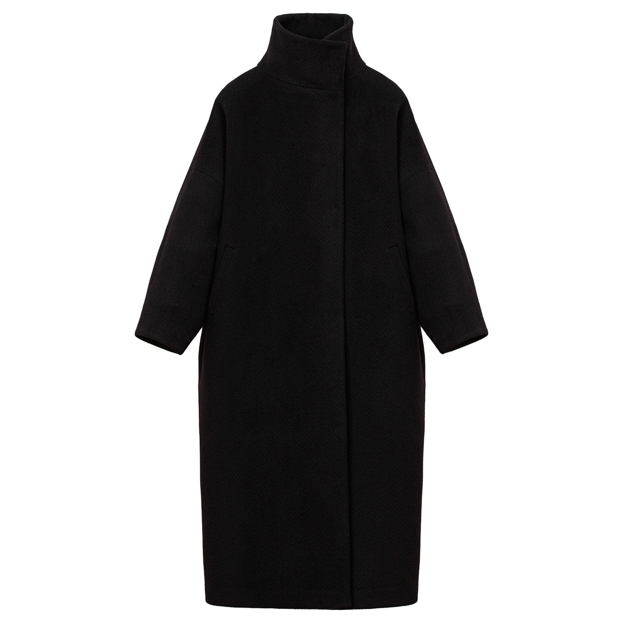 Black Stand Collar Oversize Coat
