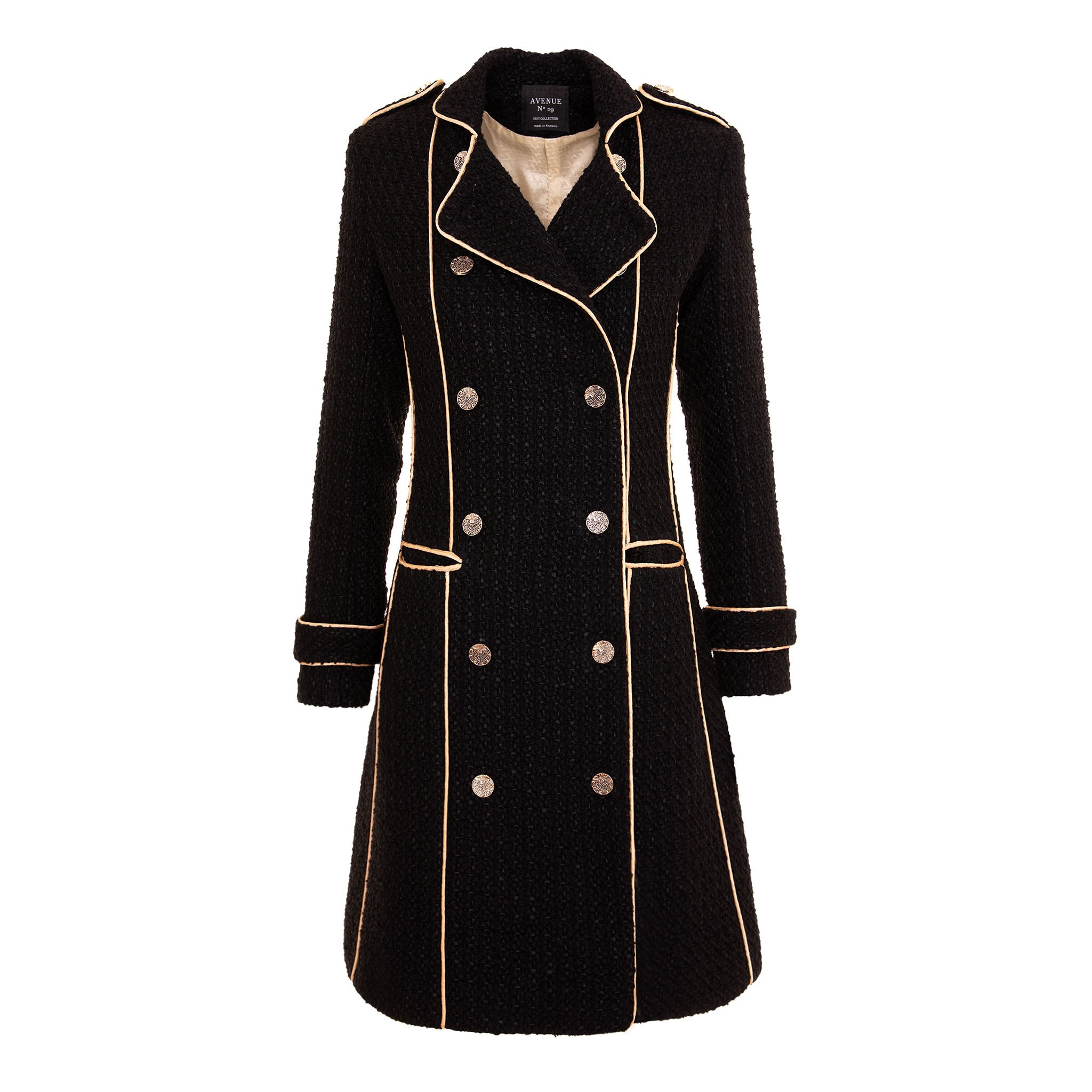 Black Double Breasted Military Coat