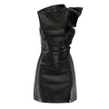 Black Eco Leather Asymmetrical Mini Dress With Ruffle