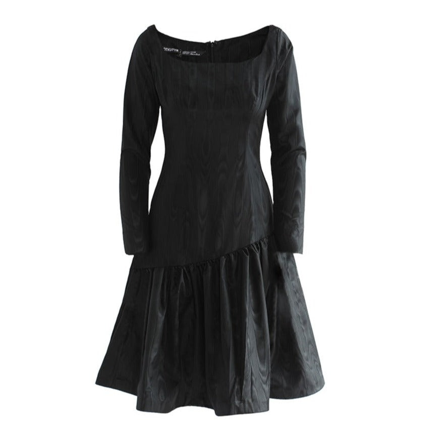 Long Sleeve Moire Dress Black | PR Sample