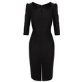 Black Rounded Neckline Wool Midi Dress