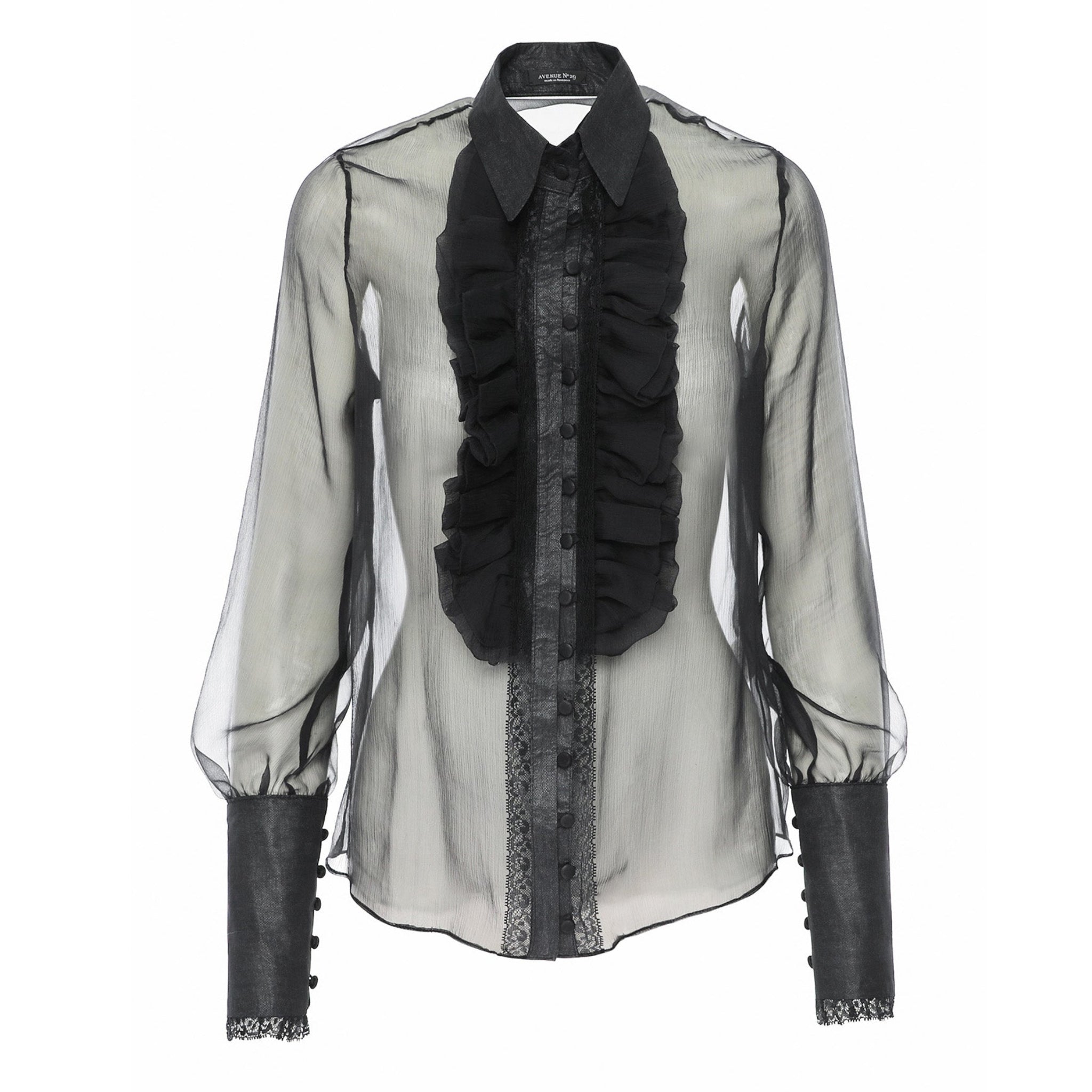 Black Ruffle Silk Shirt