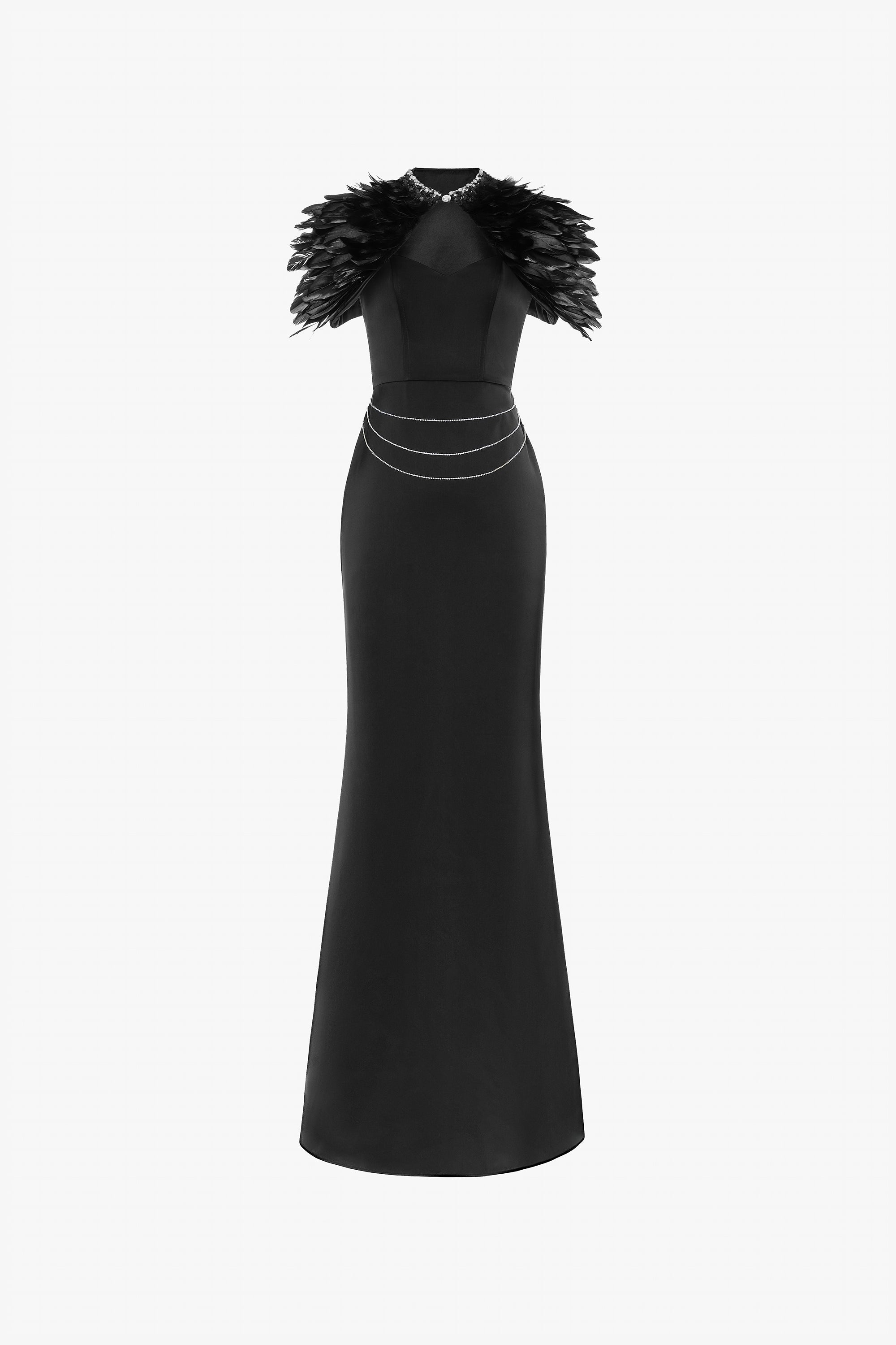 Glamorous Feather Trimmed Embellished Maxi Dress