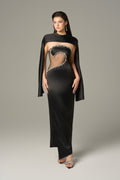 Constellation Front Cut Out Gown With Cape Sleeves