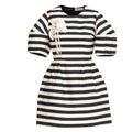 Black & Ivory Striped Mini Dress with Floral Detail