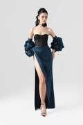 Regalia Black Mesh Corset High Slit Maxi Dress