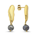 Black Pearl Dangle Earrings Gold