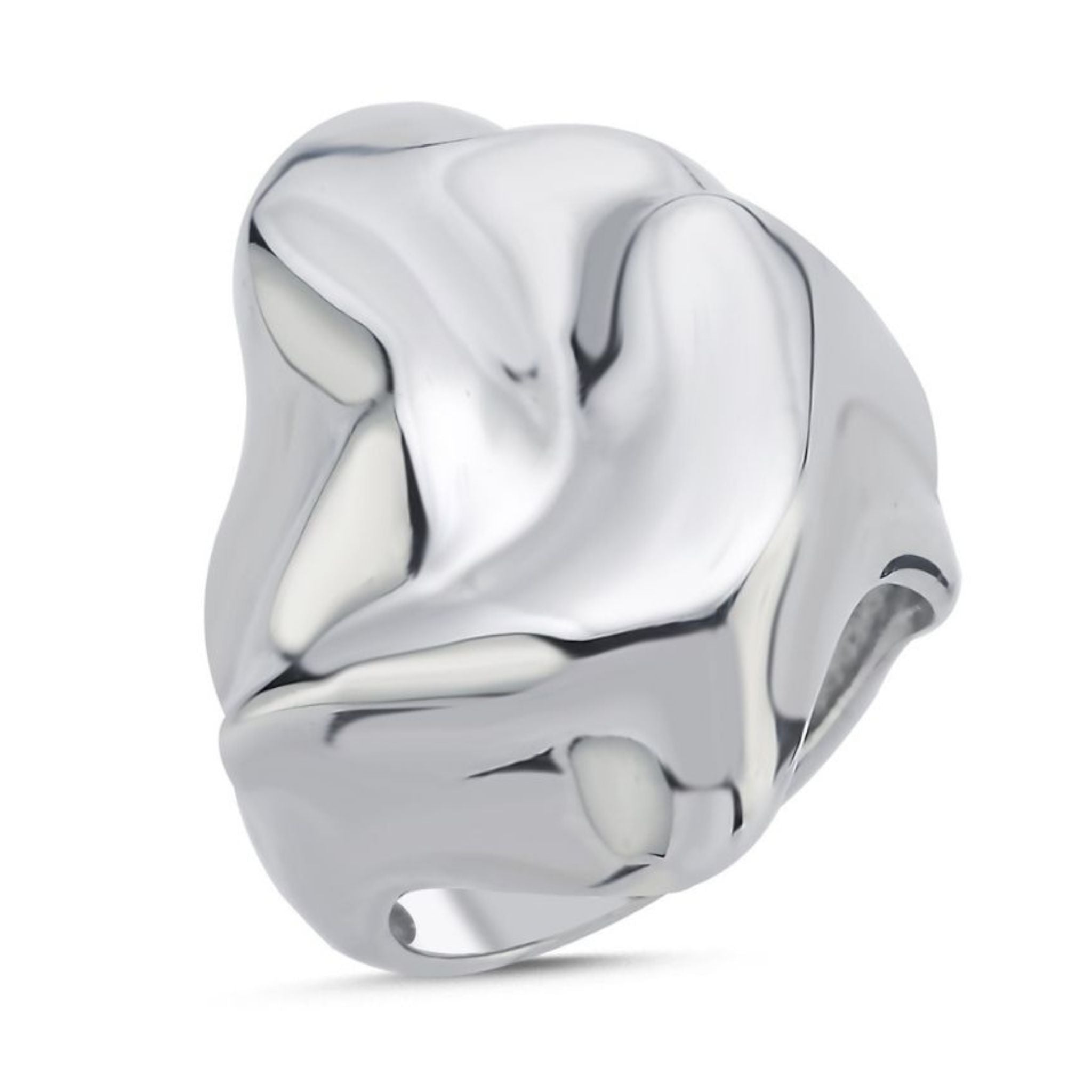 Shiny Silver Hammered Big Ring