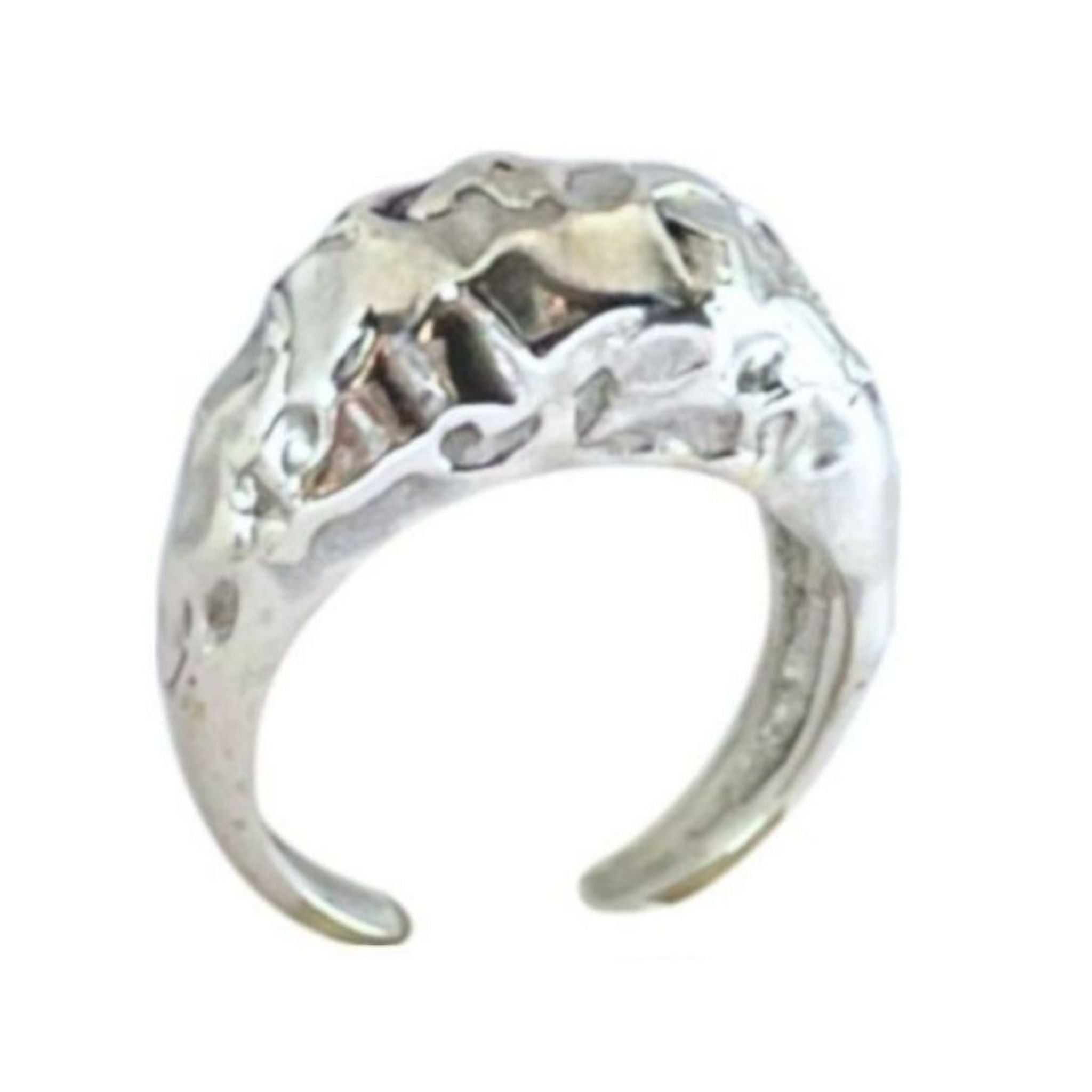 Amorphous Shiny Silver Oval Signet Ring