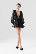 Progressive Puff Sleeve Open Back Mini Dress