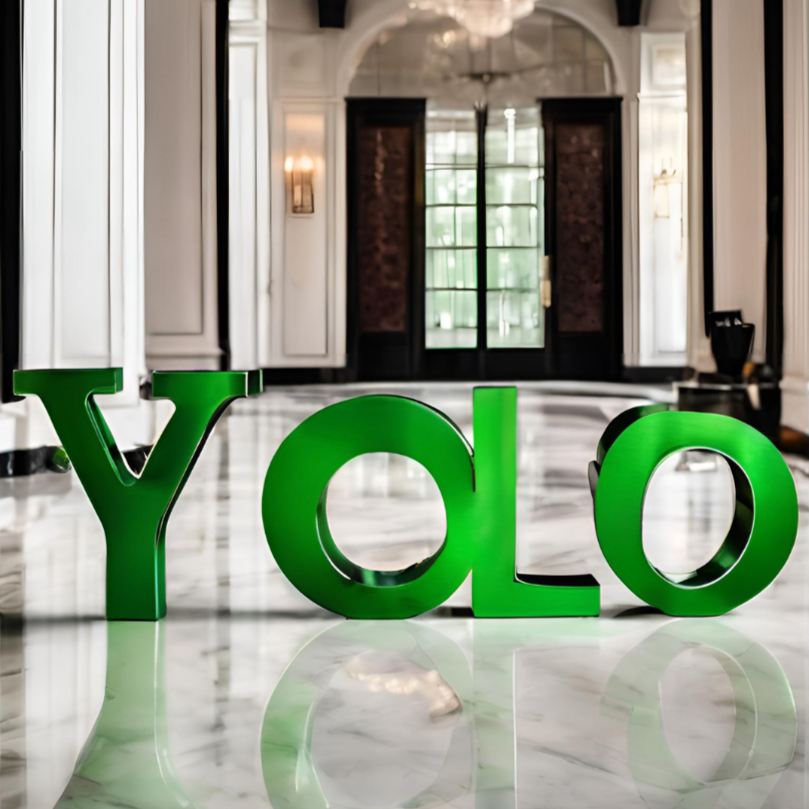 OSO Stainless Steel YOLO Sculpture - Width: 72 inch (183 cm)