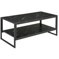 Two-Tier Marble Centre Table with Metal Frame and Storage Shelf for Living Room, Black