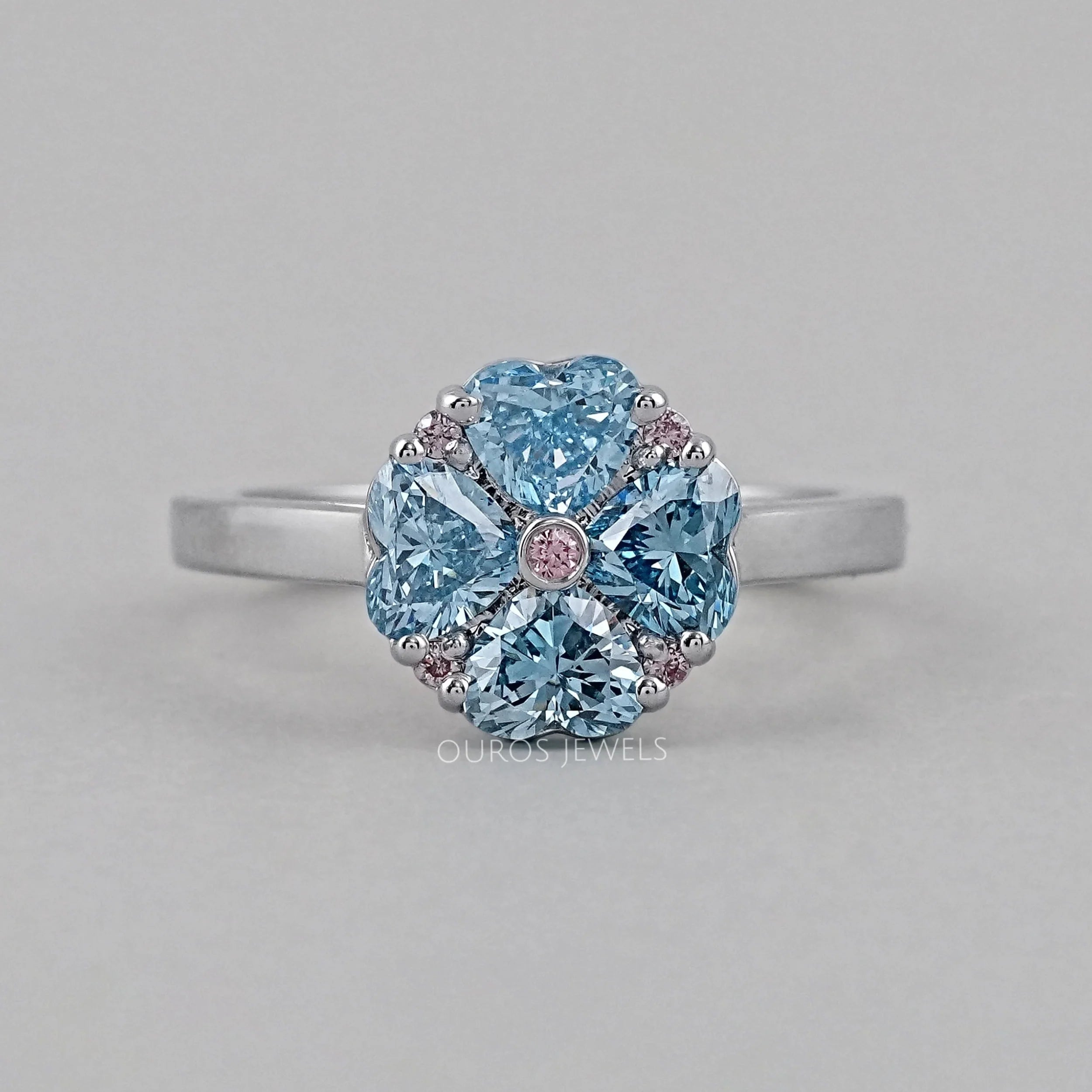 Blue Heart Cut Lab Diamond Flower Ring