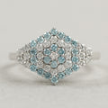 Fancy Blue Round Cut Cluster Lab Diamond Engagement Ring