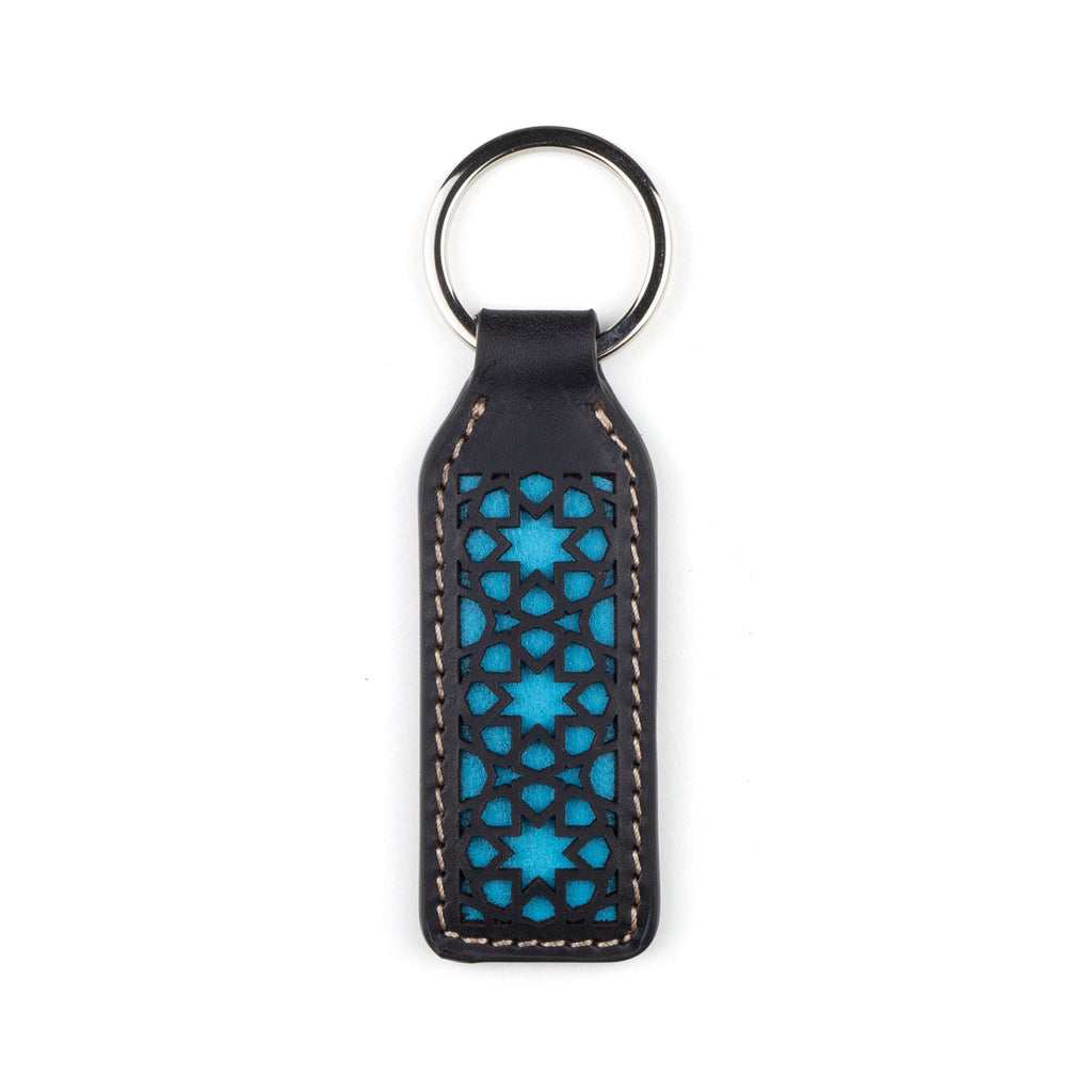 Black and Blue Laser Cut Leather Keychain