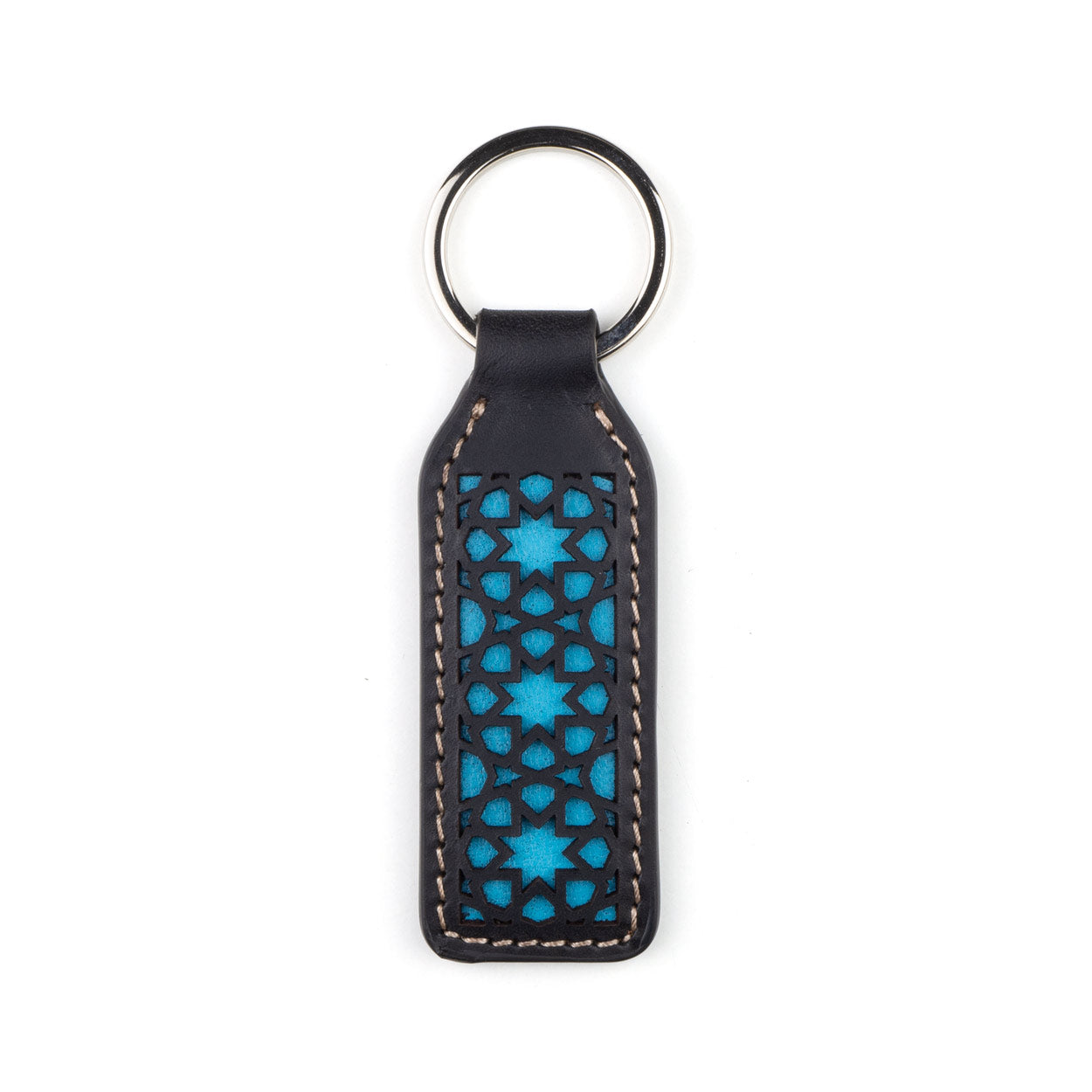 Black and Blue Laser Cut Leather Keychain
