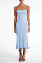 Ruffle Hem Strapless Dress (Light Blue)