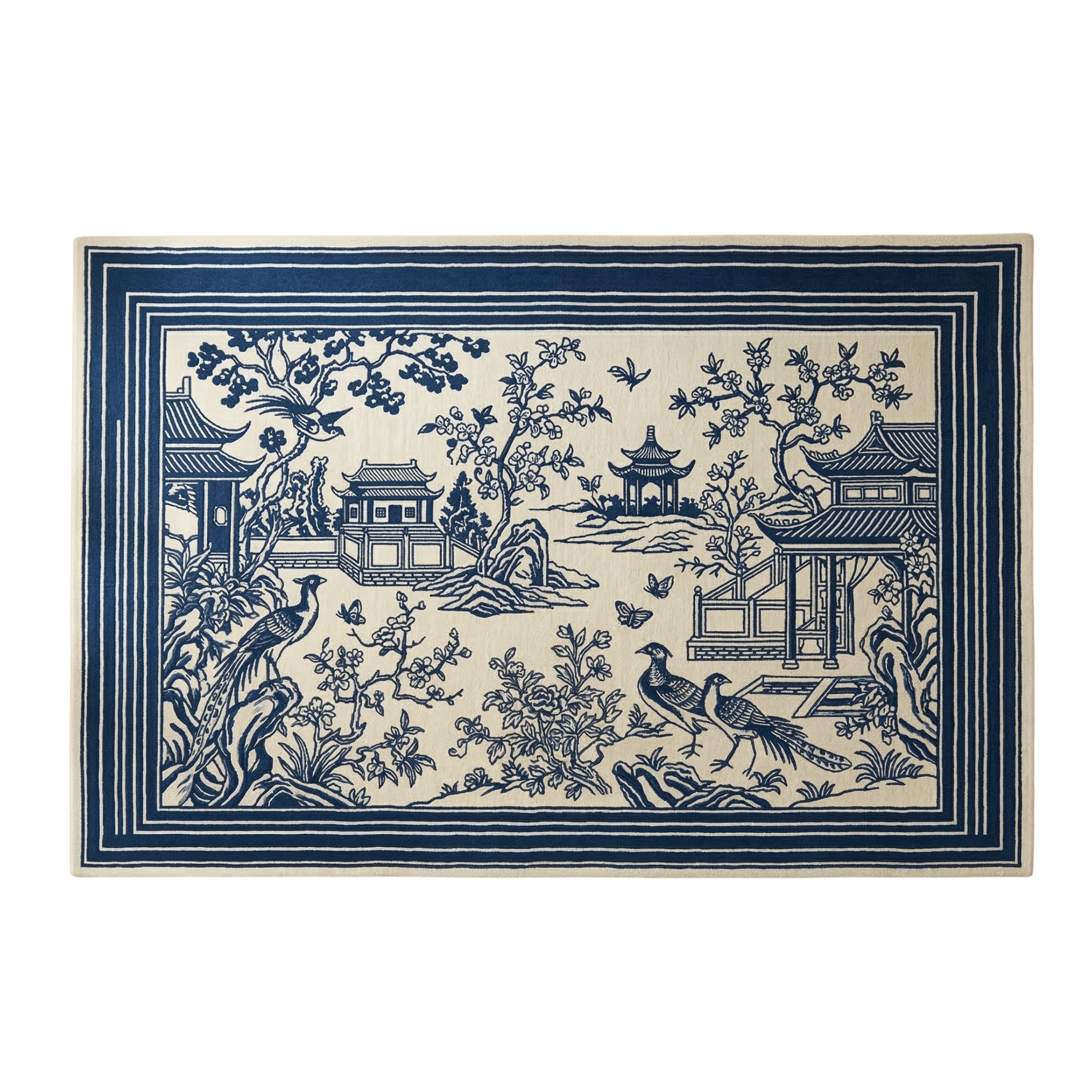 Blue Pagoda Garden Hand Tufted Wool Rug