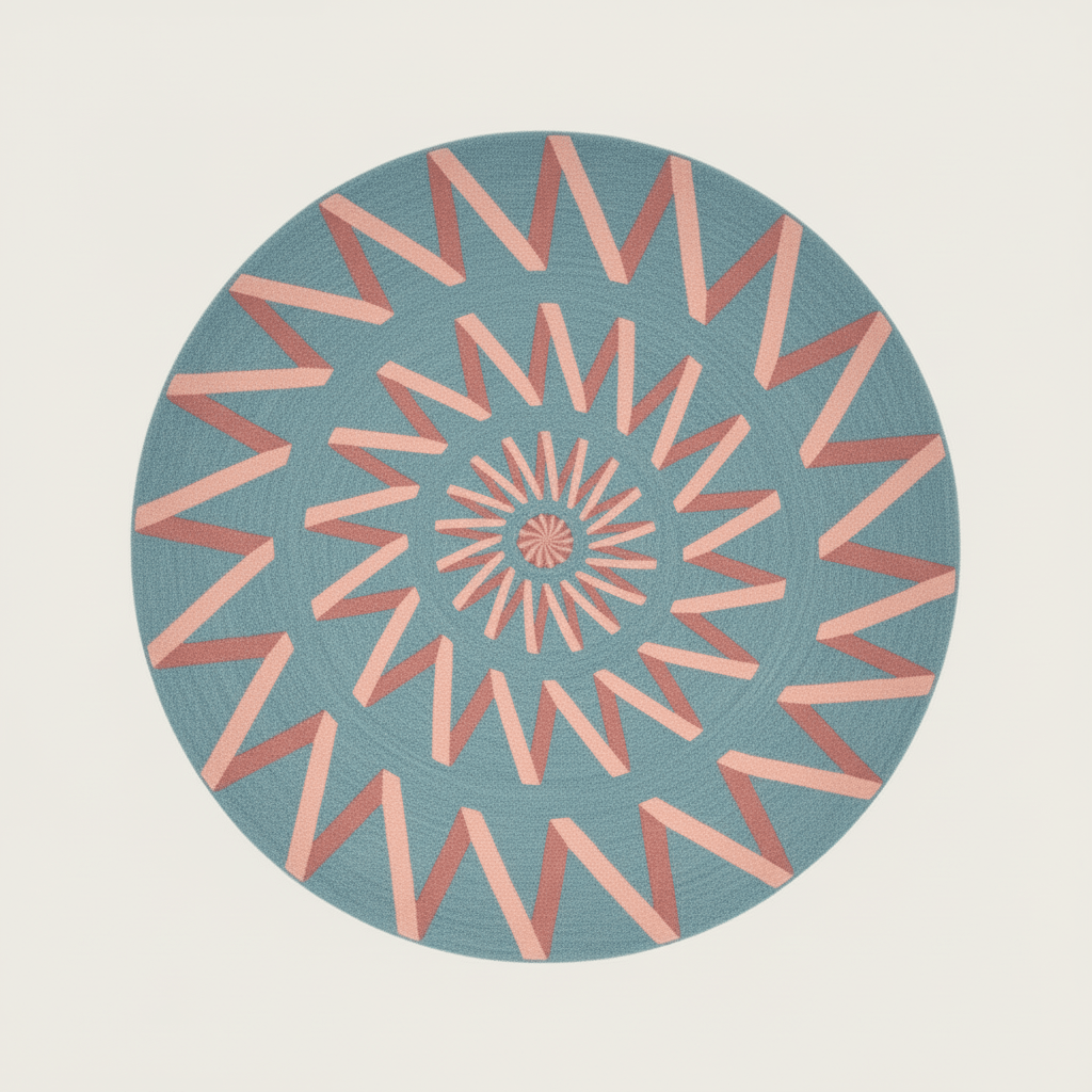 Blue Zic Zag Hand Tufted Round Rug