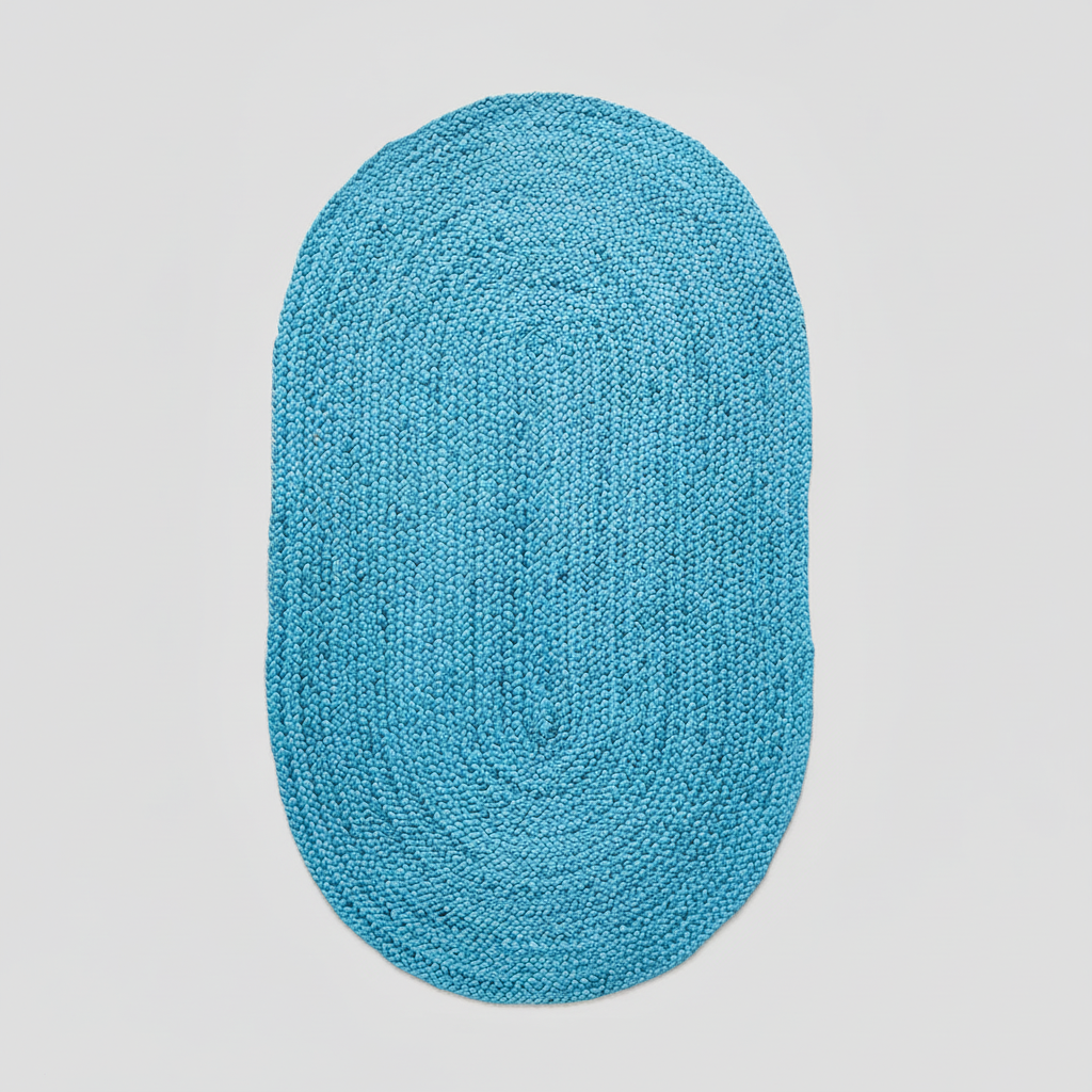 Natural Oval Jute Rug - Blue