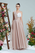 Nostalgia One-Shoulder Floral Appliqué Gown