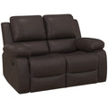 Double PU Leather Reclining Loveseat with Pullback Control Footrest, Brown