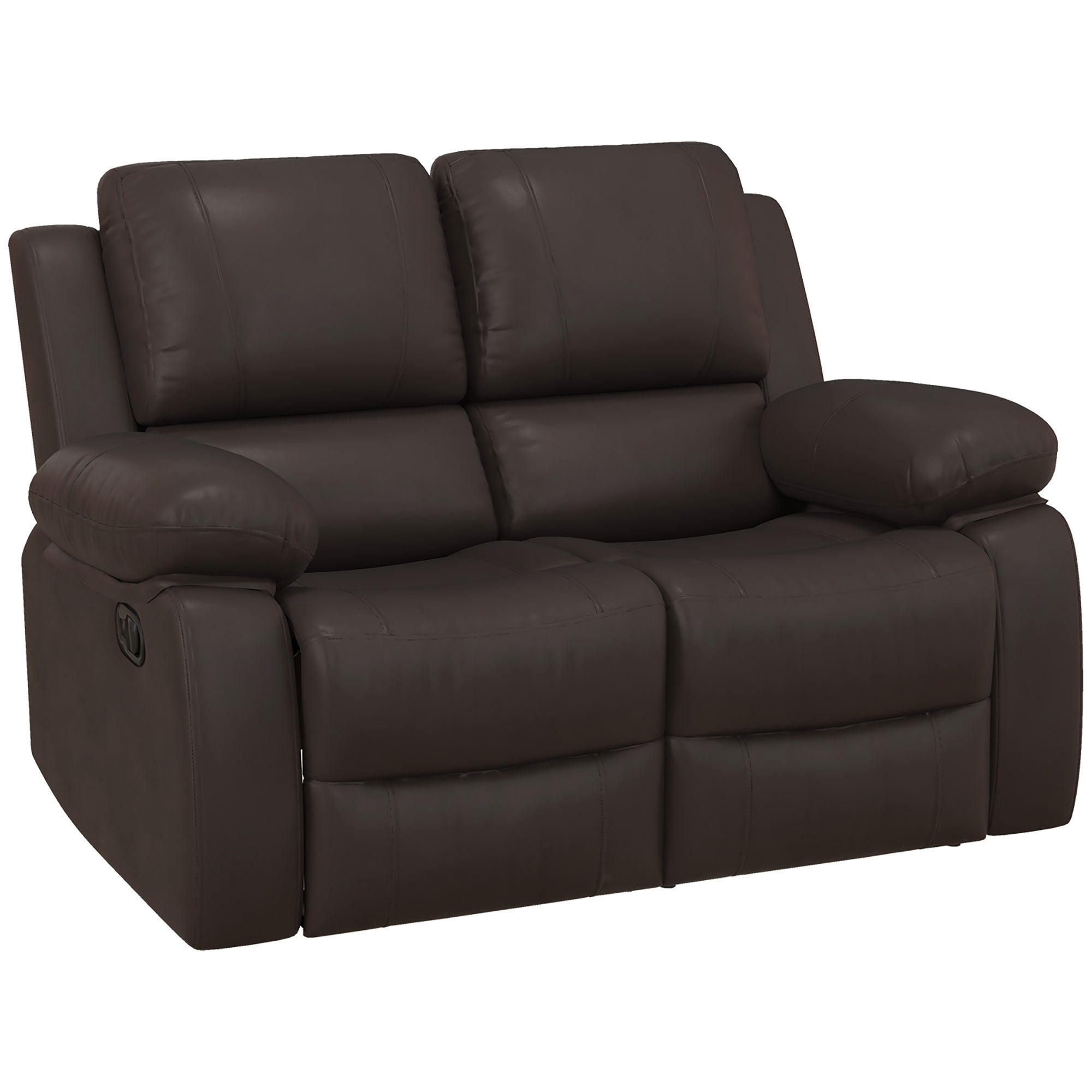 Double PU Leather Reclining Loveseat with Pullback Control Footrest, Brown