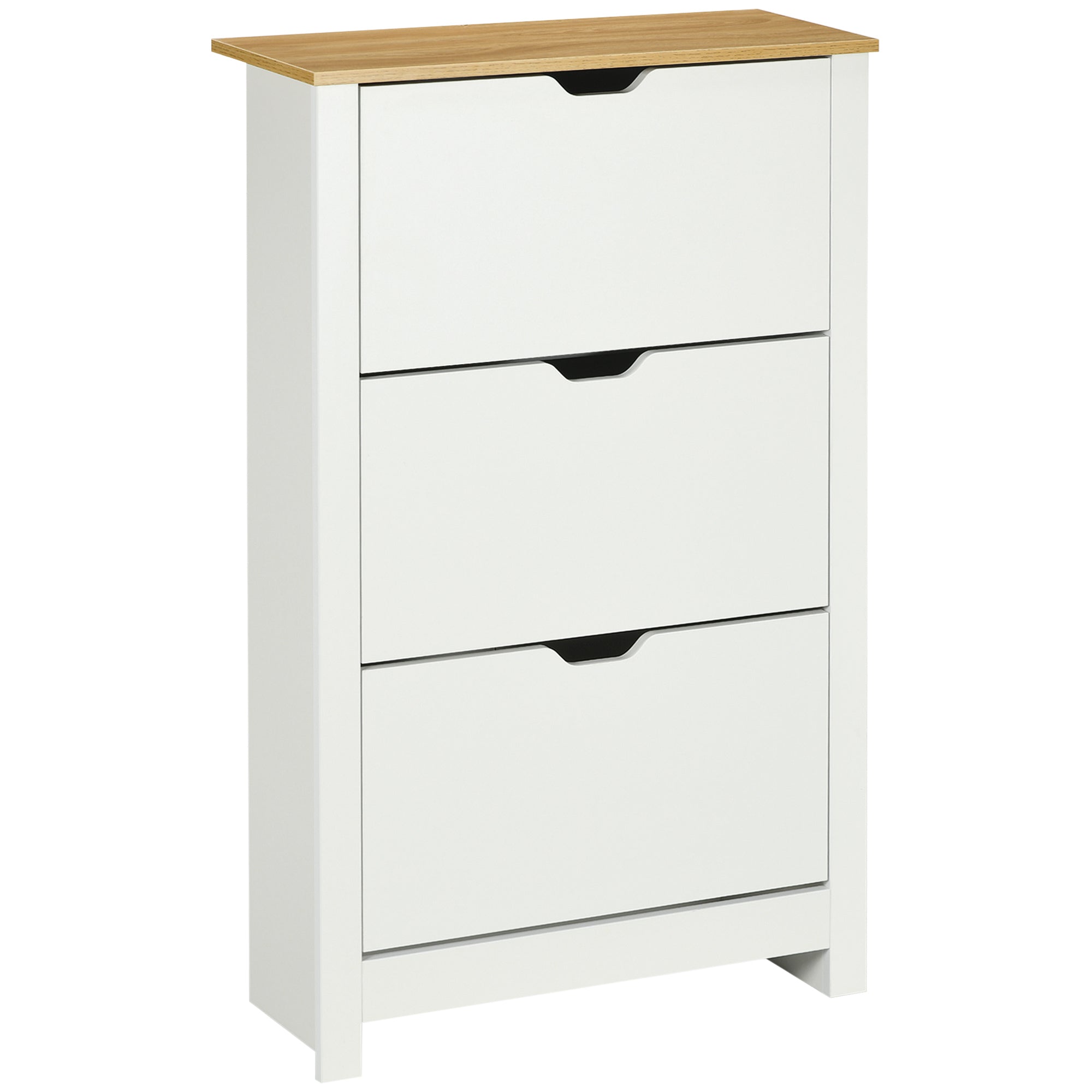Space Saving Shoe Storage Cabinet with 3 Flip Drawers for 18 Pairs of Shoes, White
