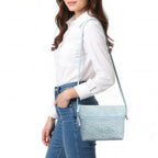 Light Blue Embossed Crossbody Bag with Islamic Design Pattern