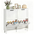 Narrow Shoe Cabinet with 4 Flip Drawers, Bamboo Legs, Holds up to 20 Pairs, White