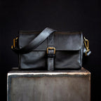 París Black Leather Camera Bag
