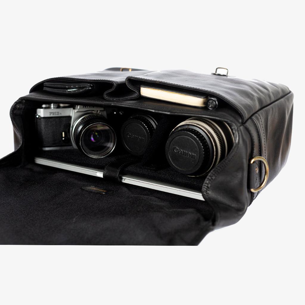 Roma Black Leather Camera Bag