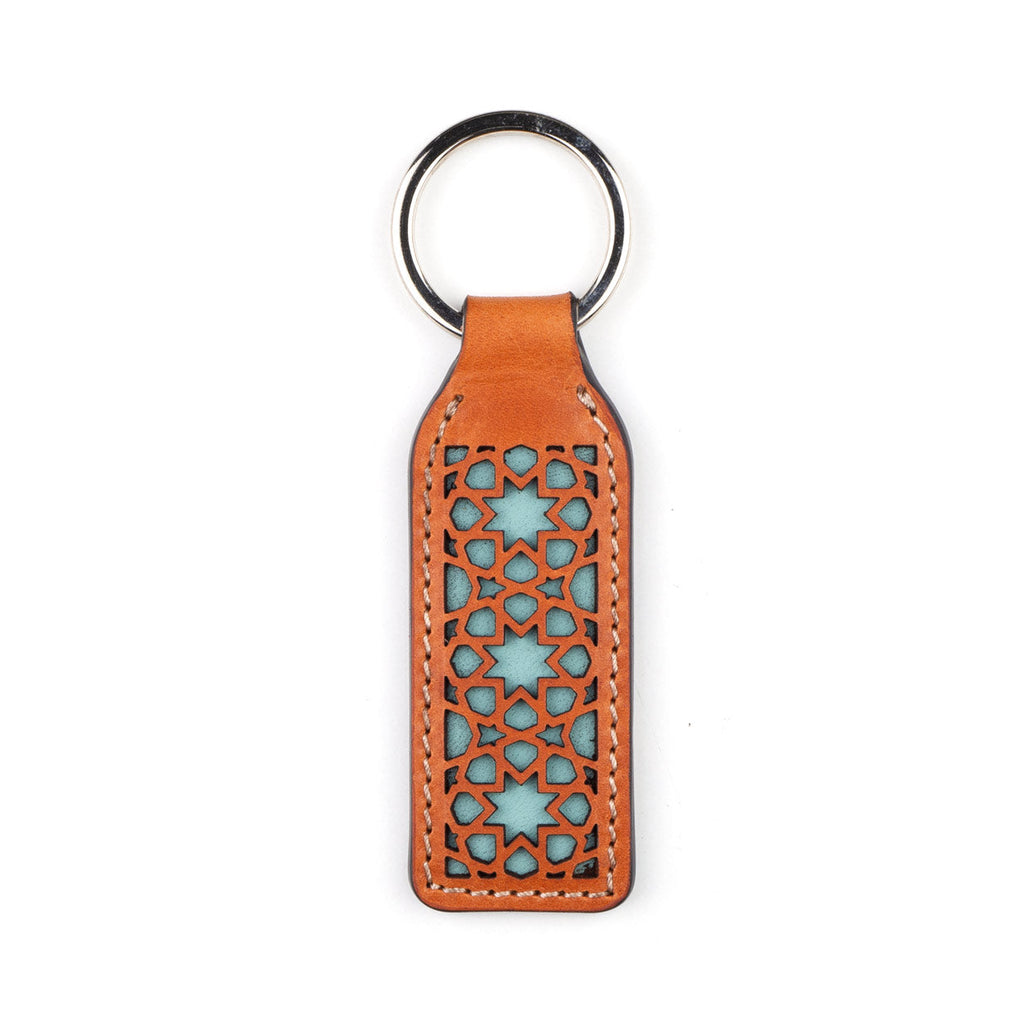 Islamic Art inspired Brown and Blue Leather Keychain