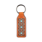 Islamic Art inspired Brown and Blue Leather Keychain