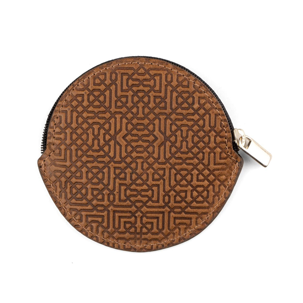 Embossed Brown Leather Coin Purse Garnata