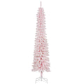 7ft Snow-Flocked Artificial Christmas Tree, Slim Pencil Xmas Tree with Metal Base, Pink