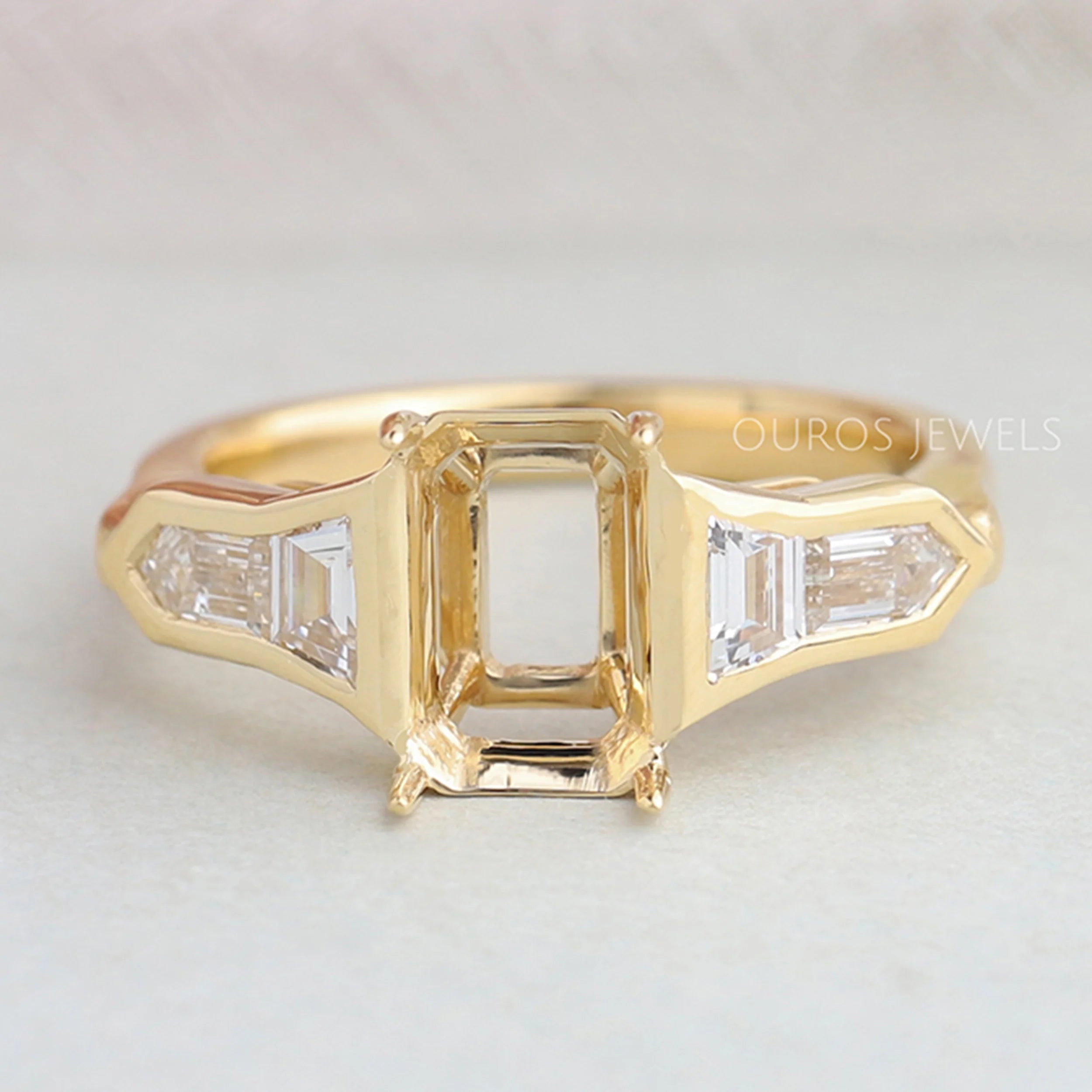 Bullet & Trapezoid Cut Semi Mount Engagement Ring