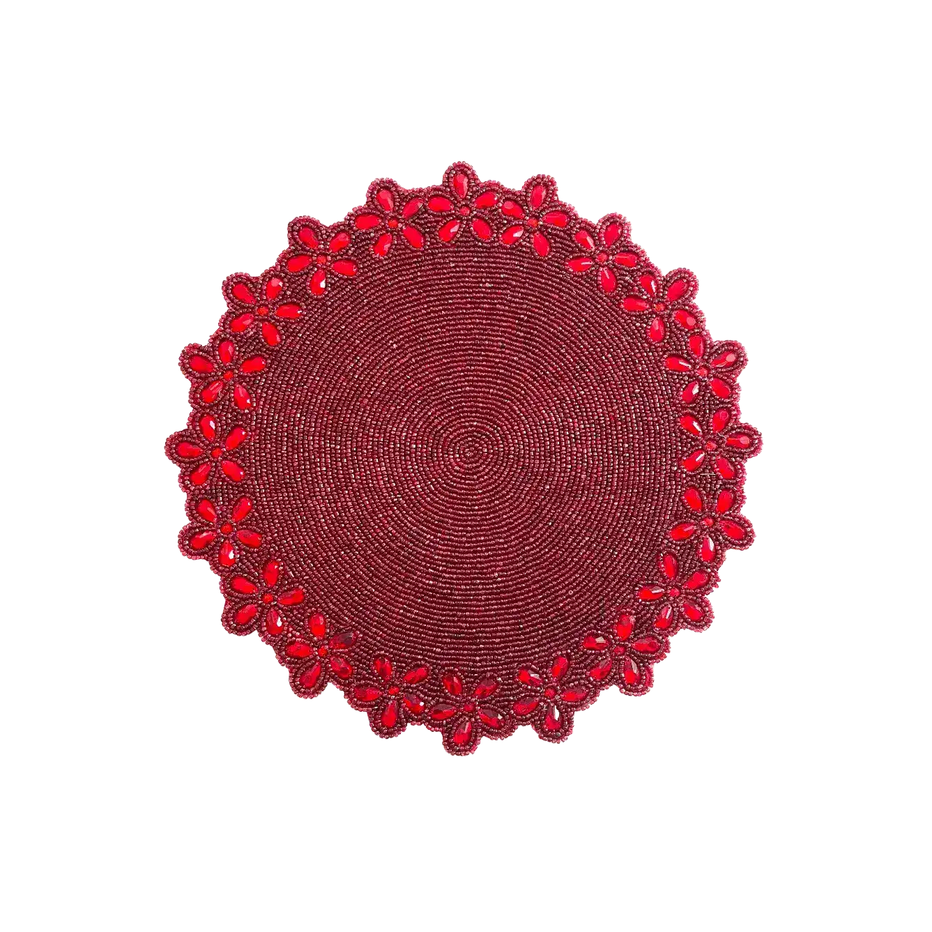 Burgundy Red Bead and Floral Crystal Round Placemat