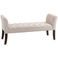 End of Bed Bench with Button Tufted Design, Arms & Solid Wood Legs, Beige