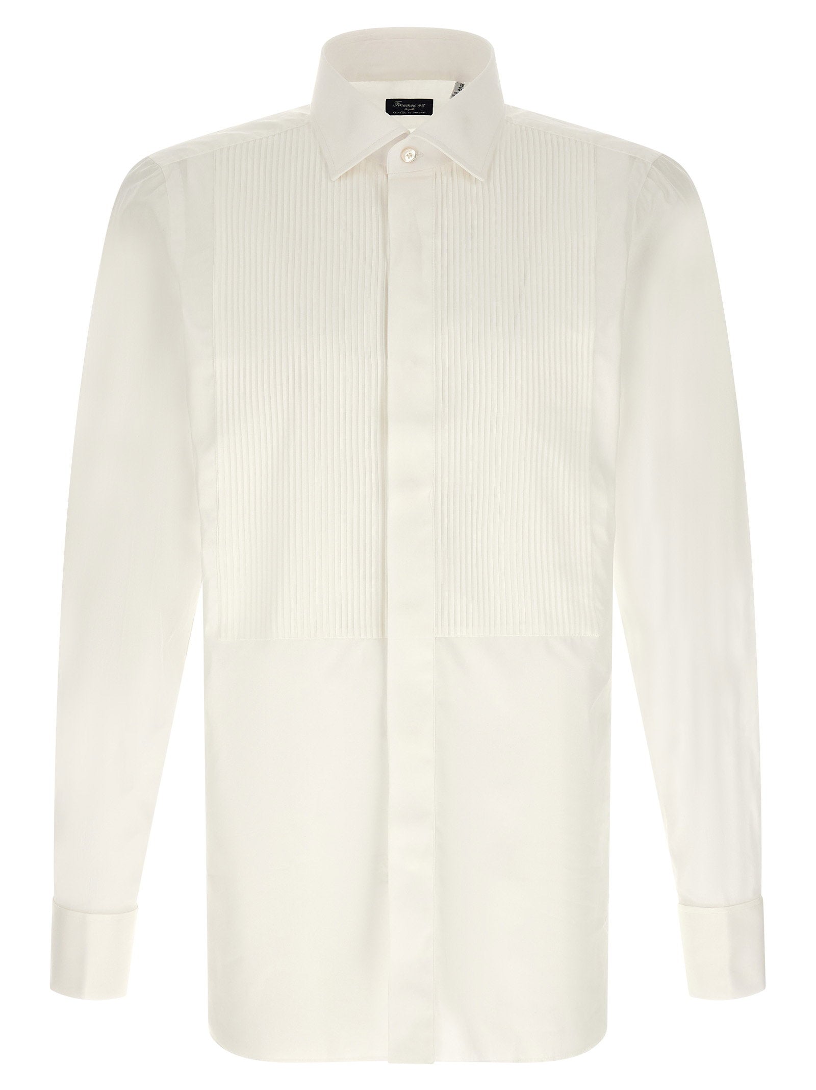 Finamore Pleated Front Tuxedo Shirt — White