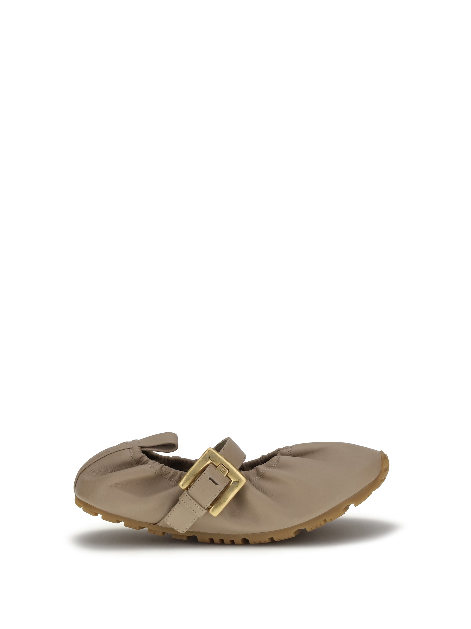 Balmain Buckle-Strap Lambskin Flat — Beige