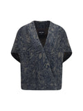 Giorgio Armani Oversized Floral Jacquard Denim Vest — Gray