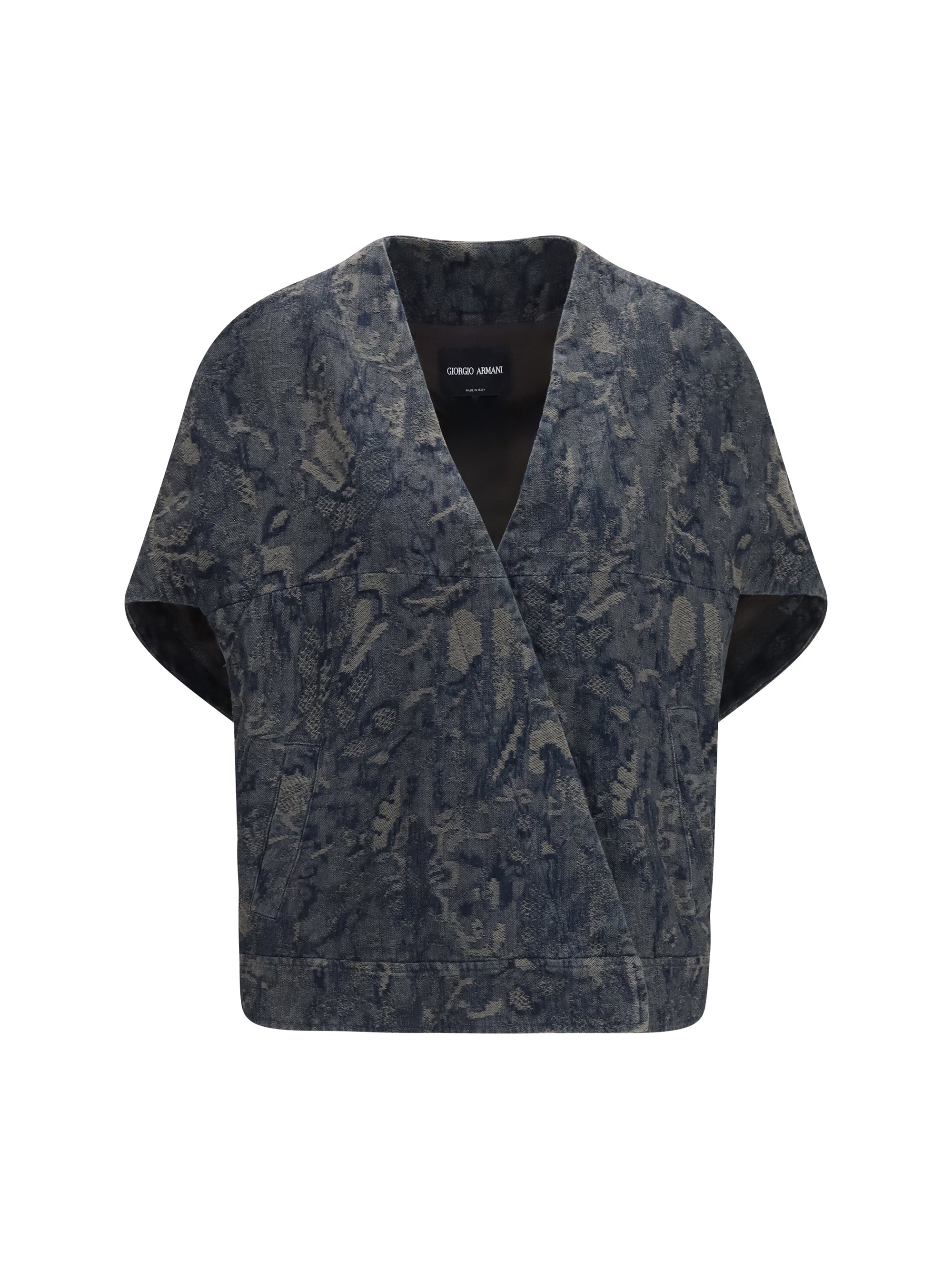 Giorgio Armani Oversized Floral Jacquard Denim Vest — Gray