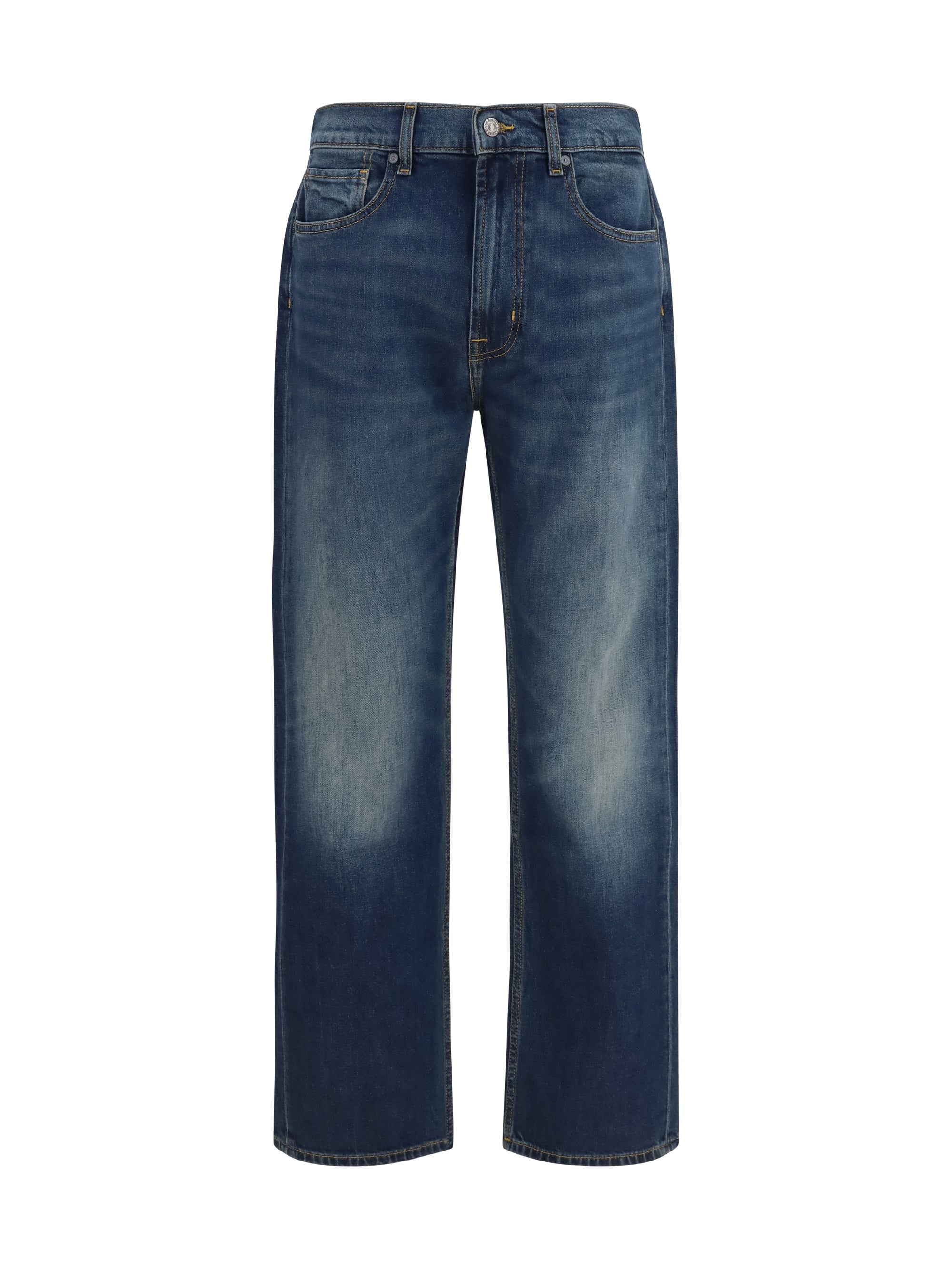 7for Faded-Wash Denim Jeans — Blue