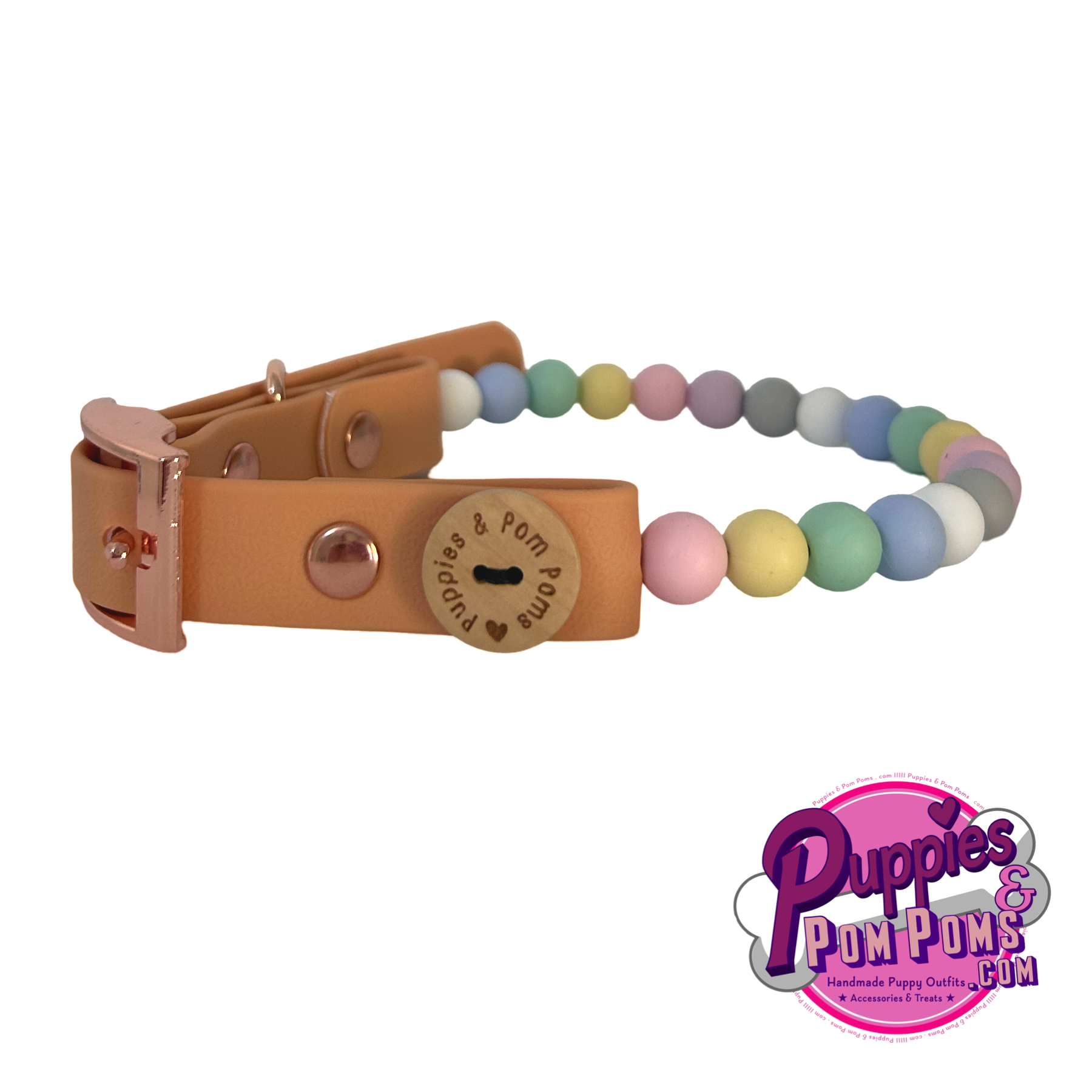 Handmade Vegan Beaded Dog Collar - Pastel Beads