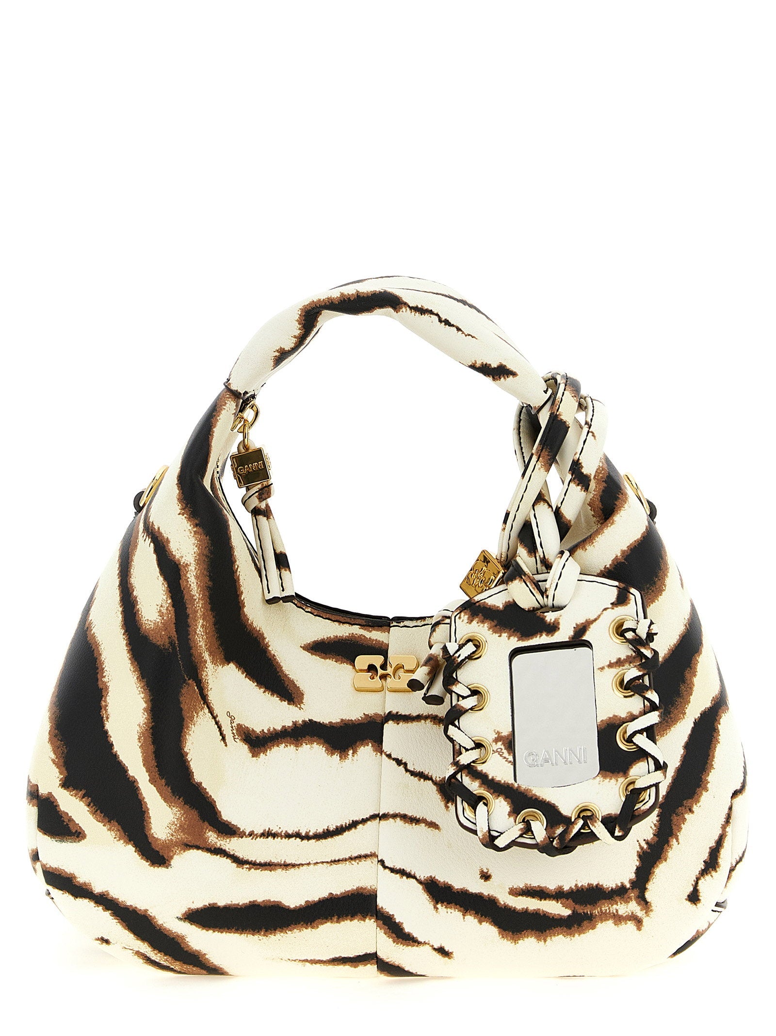 Ganni Zebra-Print Faux Leather Mini Bag — cream