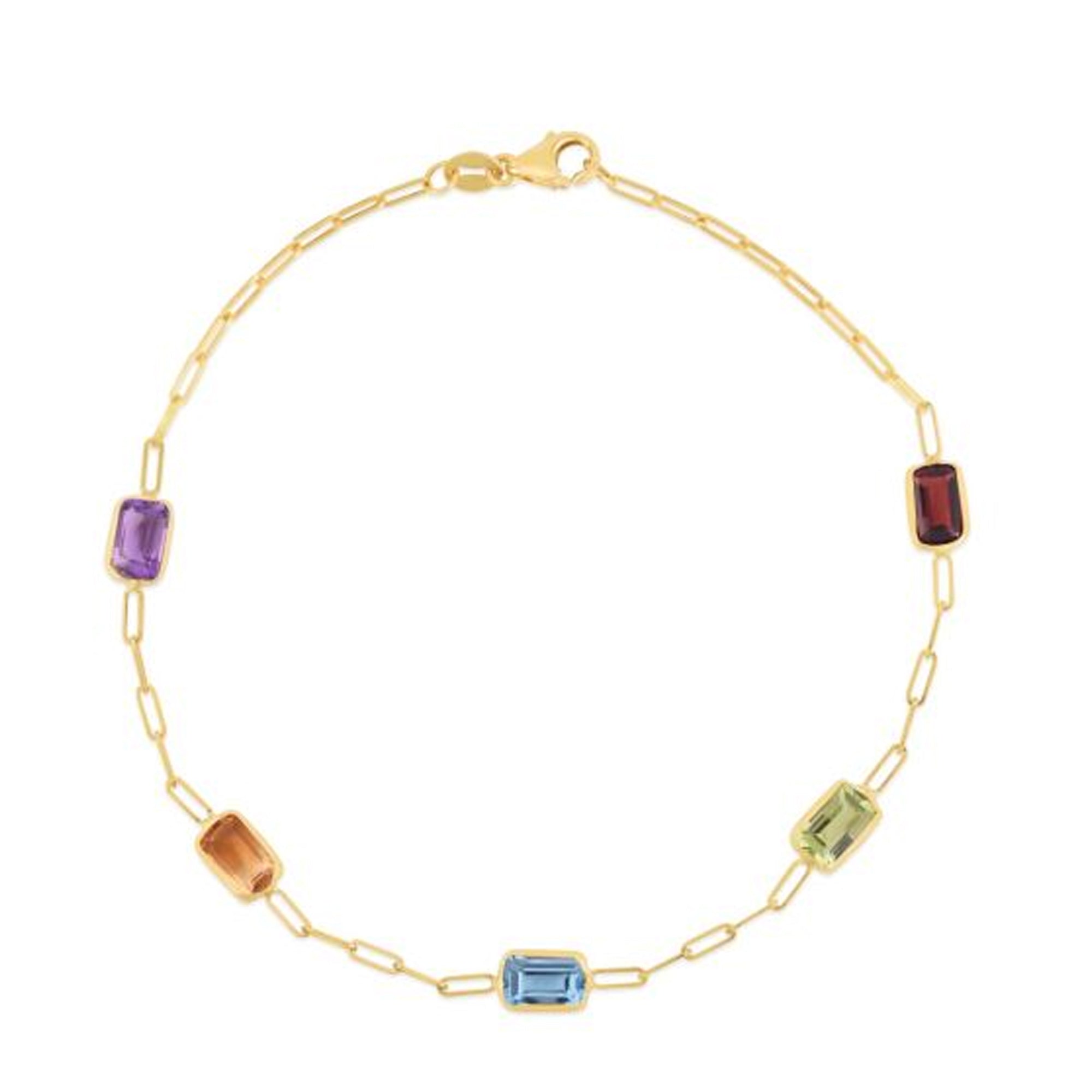 Multi-Gemstone Paperclip Bracelet