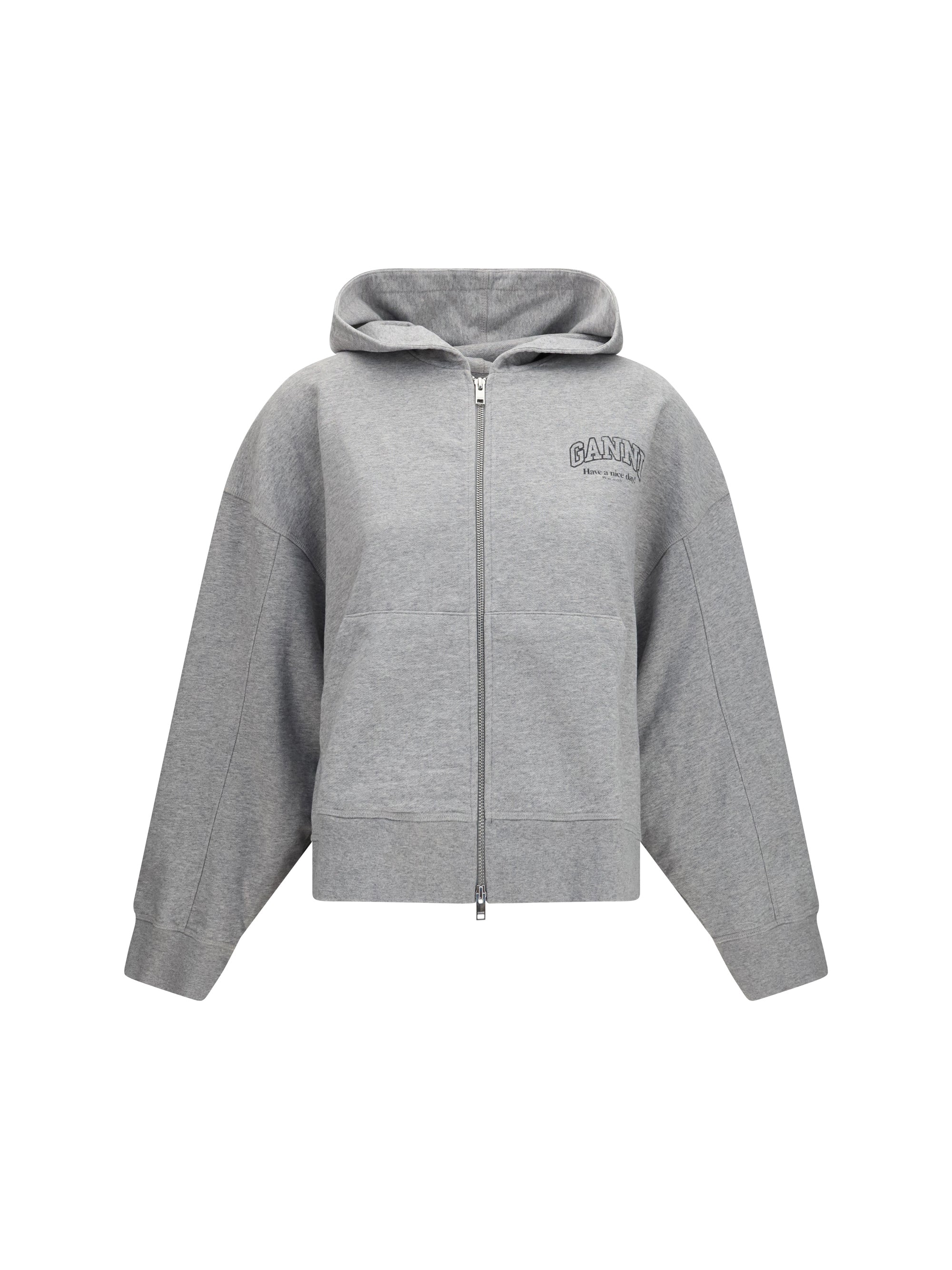 Ganni Organic Cotton Zip-Up Hoodie — Gray