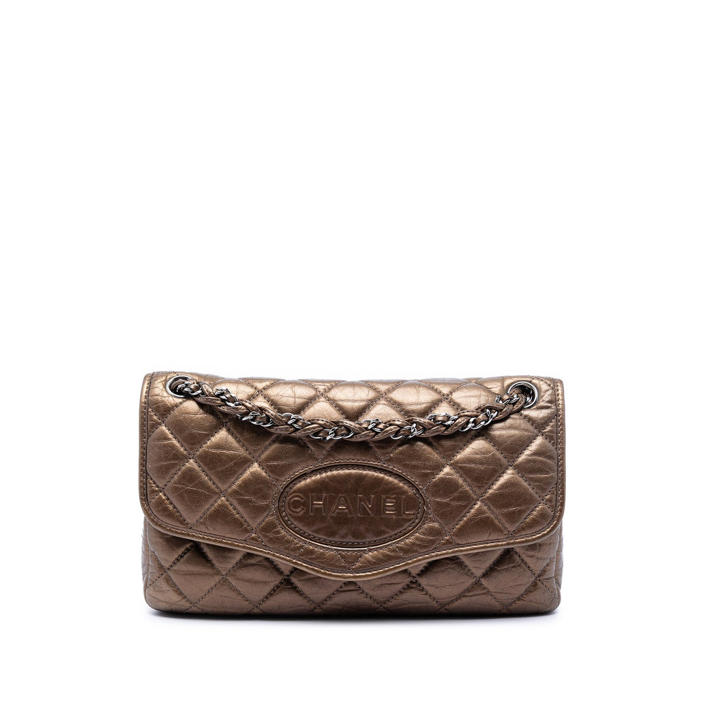 Quilted Metallic Aged Calfskin Vintage Ligne Flap